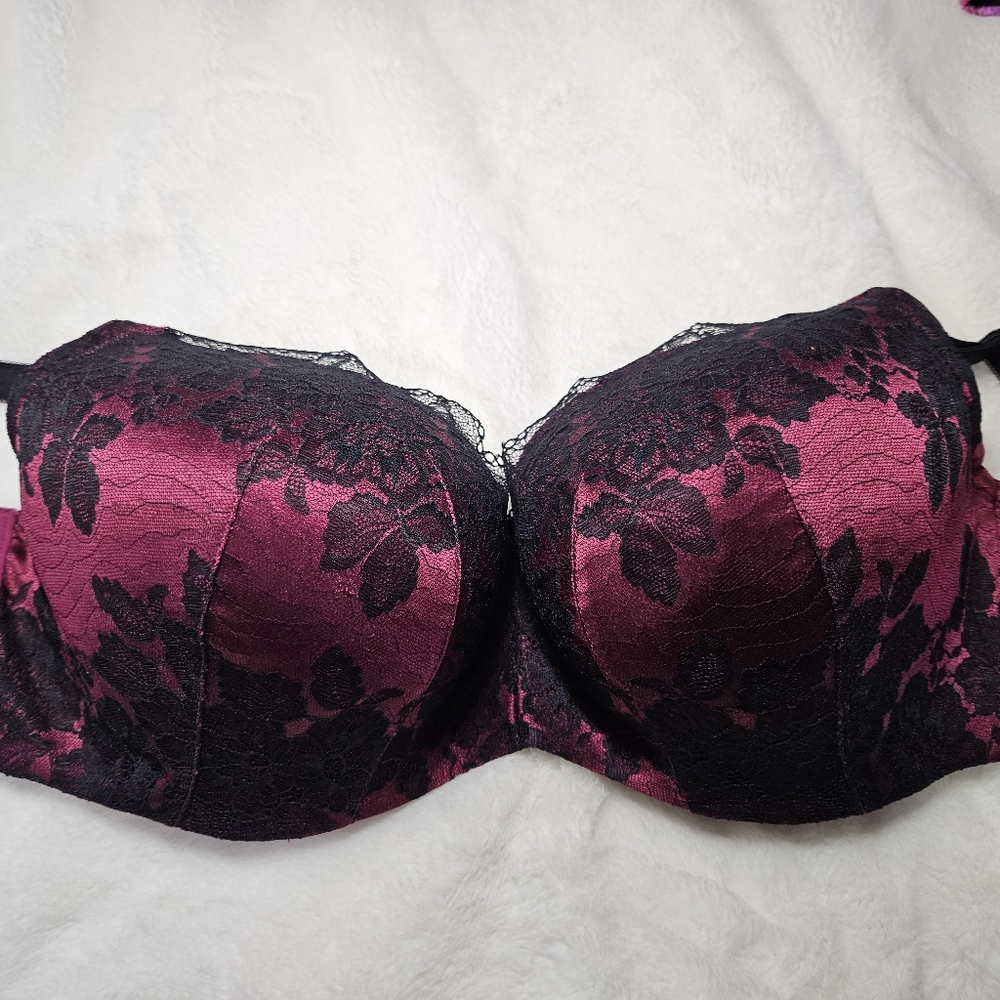Elegant Black and Dark Red Lace Bra